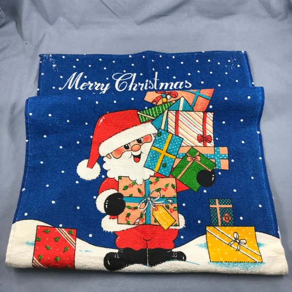 Merry Christmas Santa Claus Vtg Terry Cloth Hand Towel Aeresta Made in Brazil - Picture 5 of 5